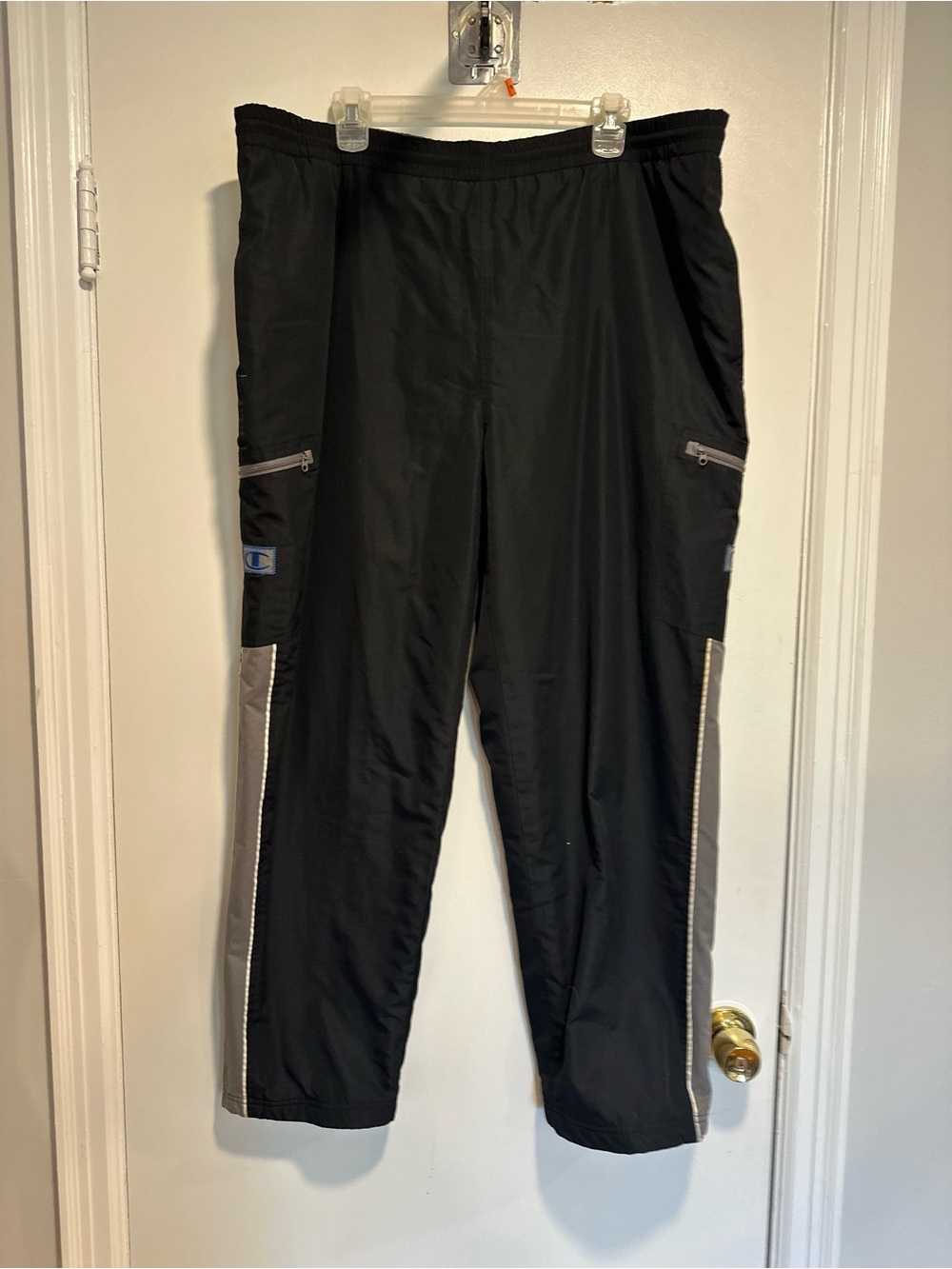 VTG Y2K Champion Black C2H4 Sz:L Splicing 3M Lined Seaplane Wide Leg Track Pants - Picture 2 of 14
